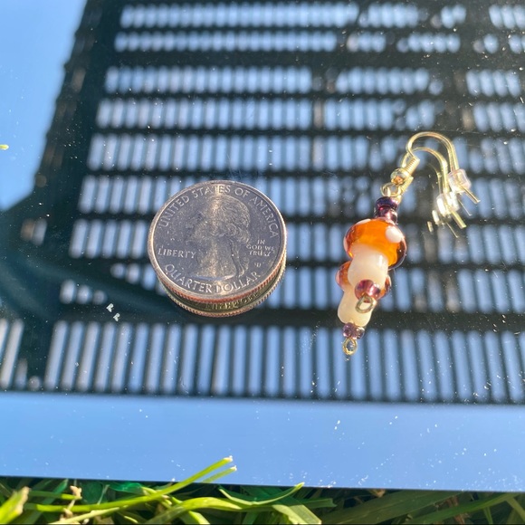 🍄handcrafted purple & brown mushroom earrings🍄 - Picture 4 of 4
